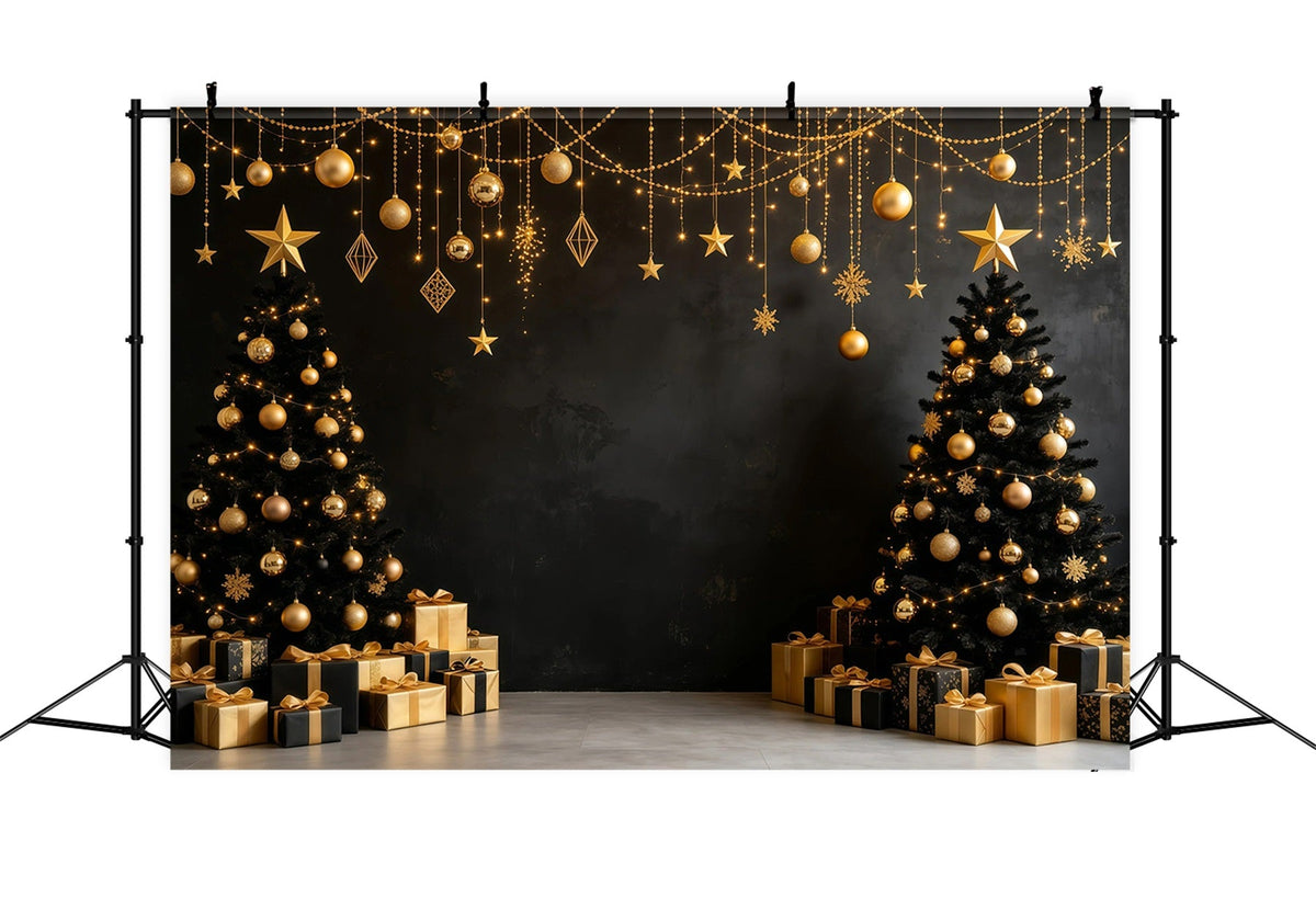 Moderne Weihnachtskulisse Gold-Schwarze Hängeornamente Musselin-Hintergrund Weihnachten GQ68-112