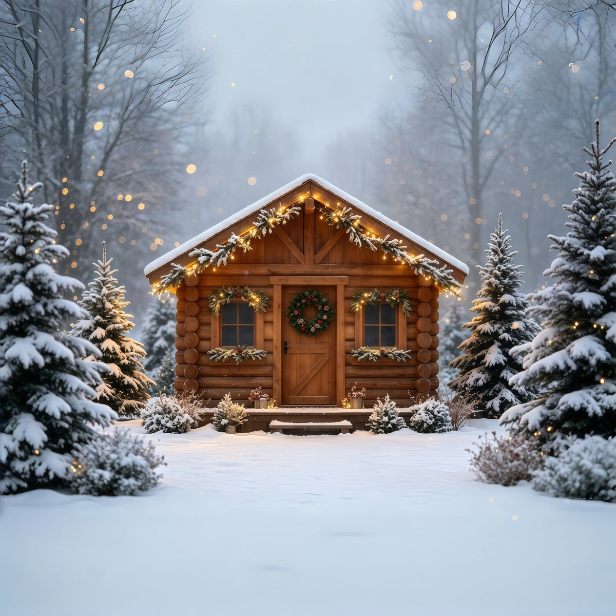 Ländliche Weihnachtskulisse Gemütliche Hütte Im Schnee Ein Rückzugsort Weihnachtswand-Hintergrund GQ68-88
