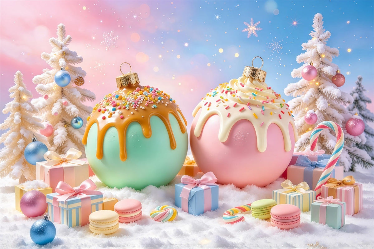Weihnachtsgeschichte Hintergrund Grün Rosa Süßigkeiten Ornamente Pastell GQ69-100