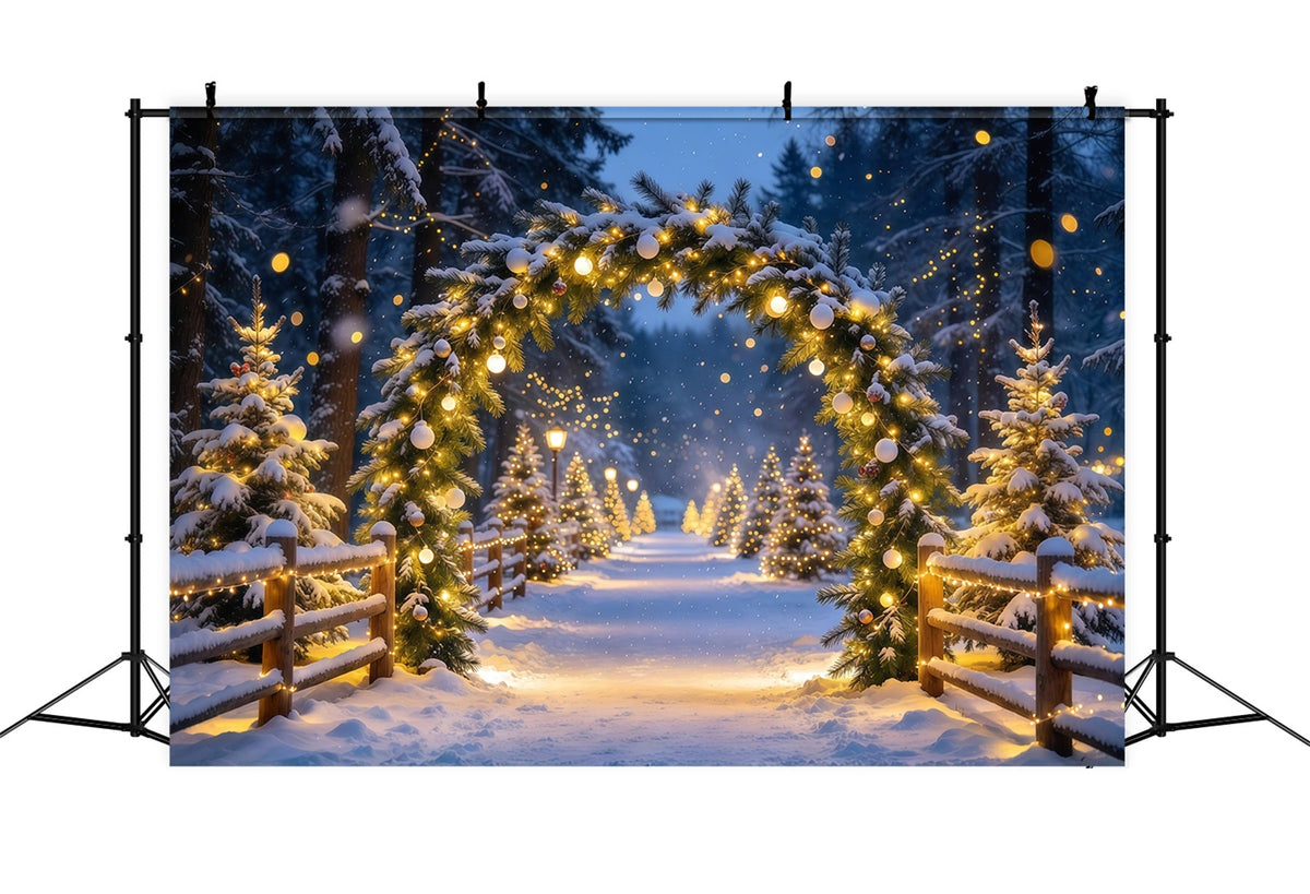 Weihnachtlicher Hintergrund Beleuchteter Wald Verschneiter Bogen Bokeh GQ69-103