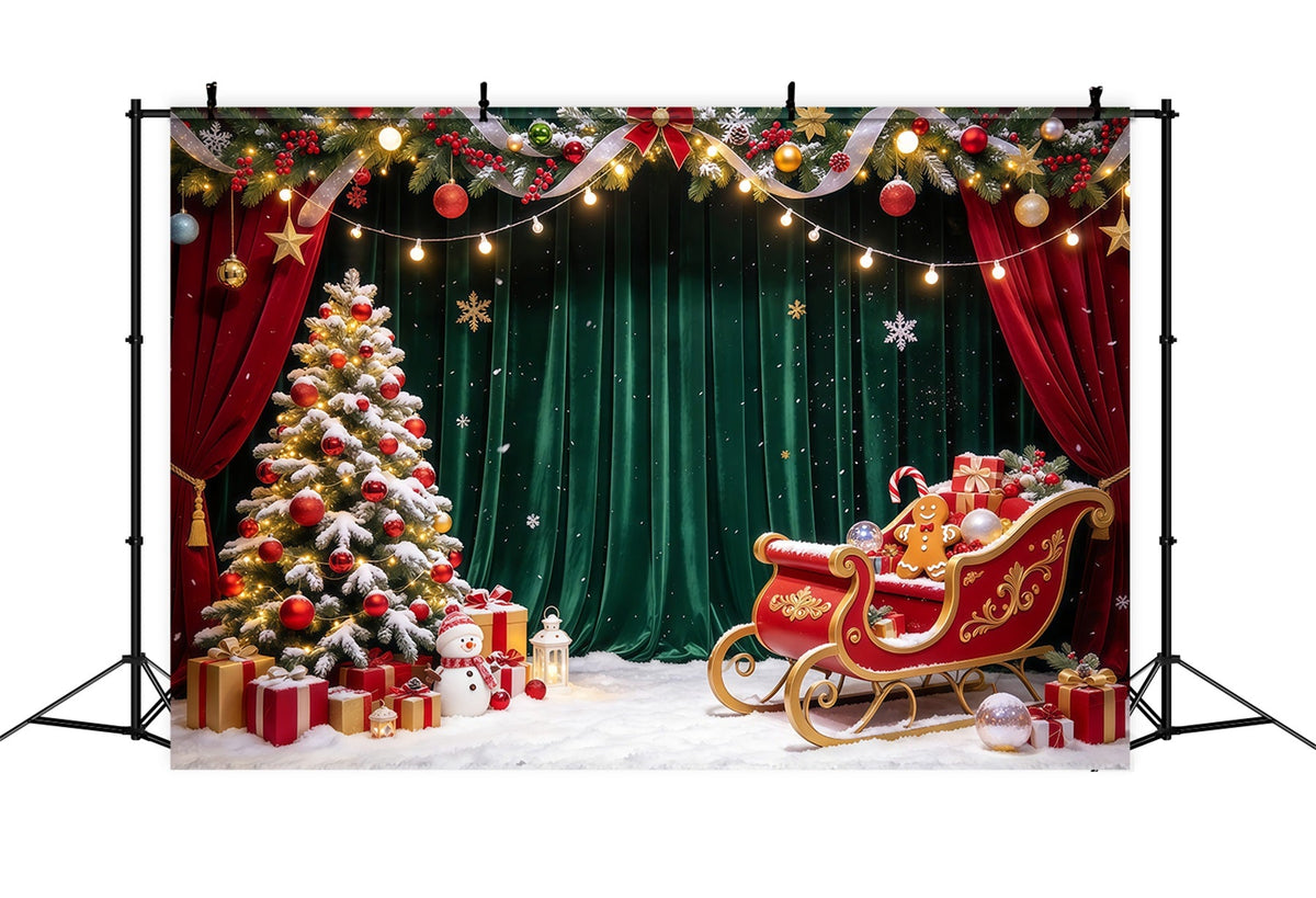 Weihnachtlicher Partyfotohintergrund Samtschlitten Geschenkauslage Vertikal GQ69-104