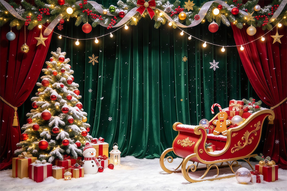 Weihnachtlicher Partyfotohintergrund Samtschlitten Geschenkauslage Vertikal GQ69-104