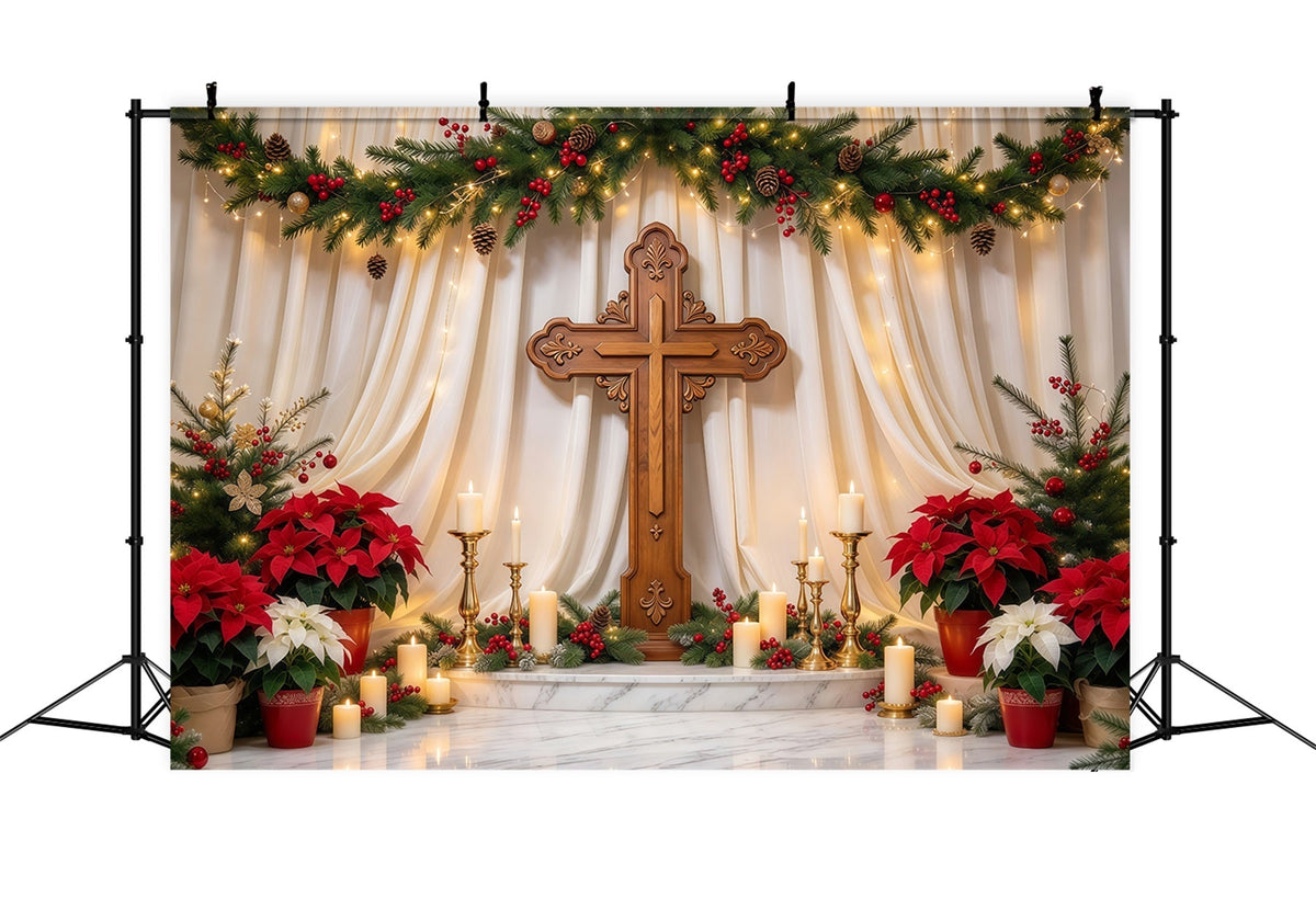 Religiöser Weihnachtshintergrund Kerzenbeleuchtetes Kreuz Weihnachtsstern GQ69-106