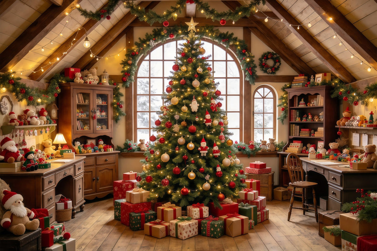 Santa Werkstatt Hintergrund Gemütlicher Spielzimmer Innenraum GQ69-112