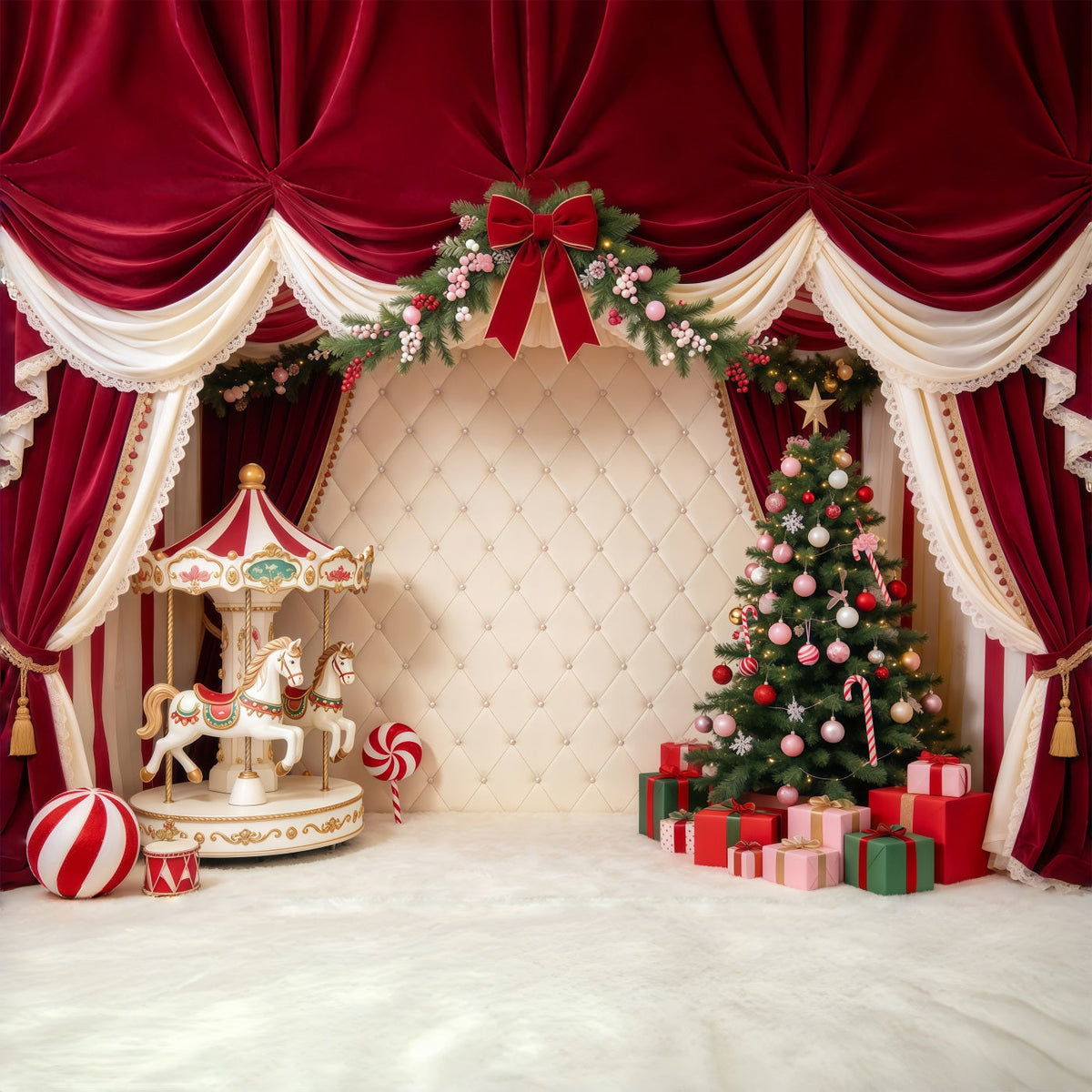 Weihnachtlicher Familienfotohintergrund Samtkarussell Weihnachtsbaum GQ69-115