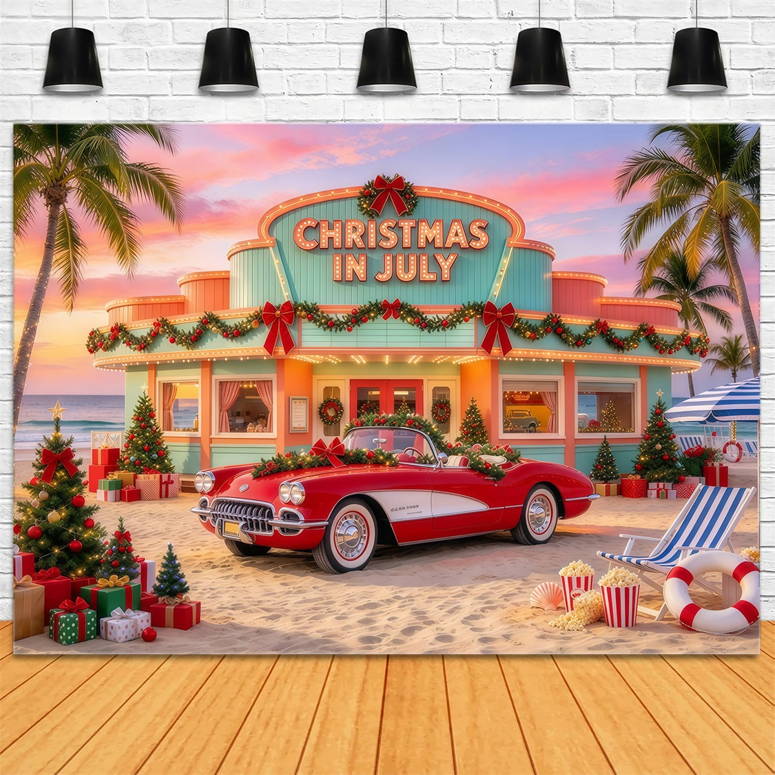 Weihnachten Im Juli Fotohintergrund Tropisches Urlaubsauto Weihnachtsbaum Hochzeit GQ69-117