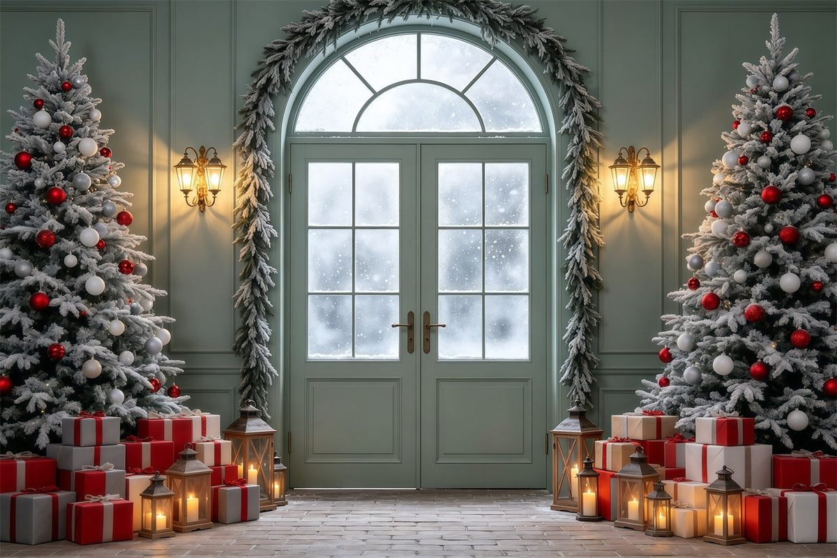 Weihnachtsmotiv-Hintergründe Türdisplay Mit Milchglasbogen Weihnachtsfotohintergrund GQ69-19