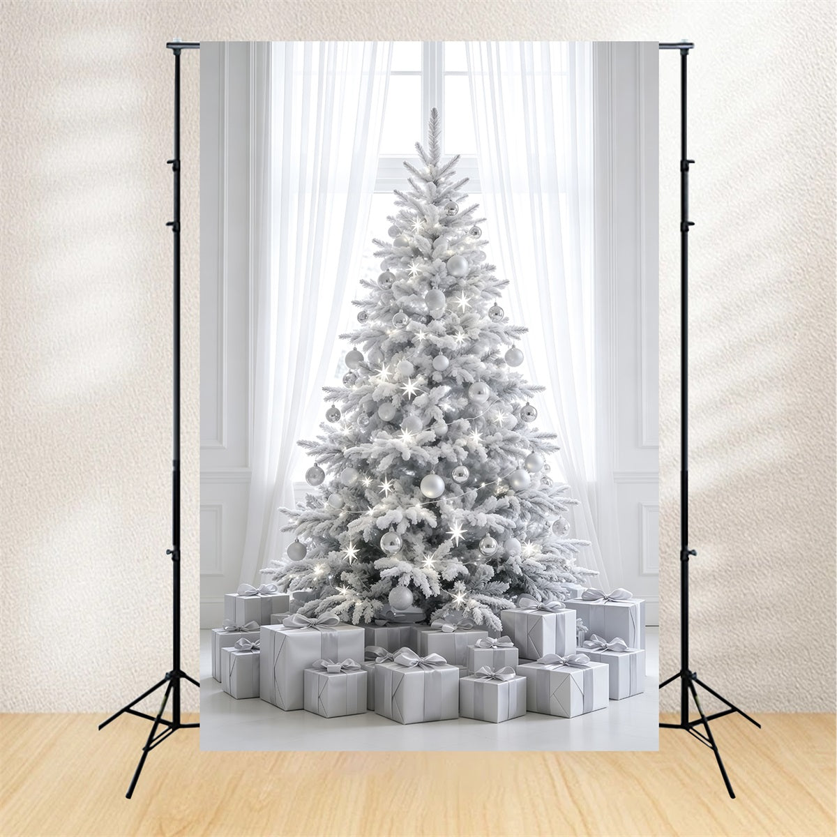 Einfacher Weihnachtshintergrund Weißer Mattierter Baumschmuck Weihnachts-Fotografie-Hintergründe GQ69-34