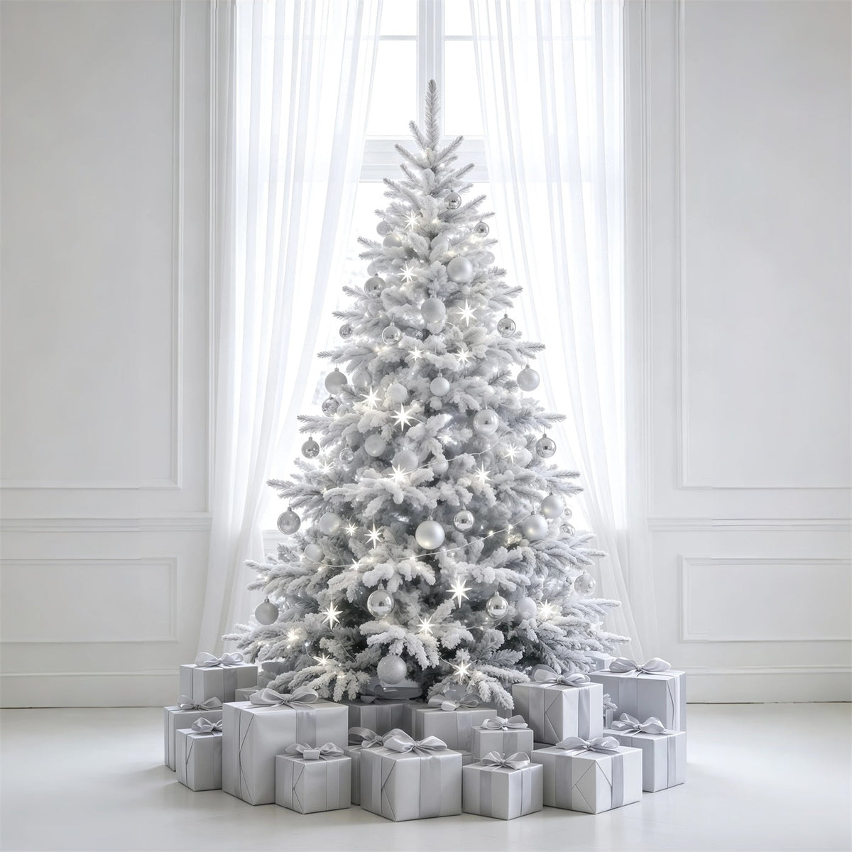 Einfacher Weihnachtshintergrund Weißer Mattierter Baumschmuck Weihnachts-Fotografie-Hintergründe GQ69-34