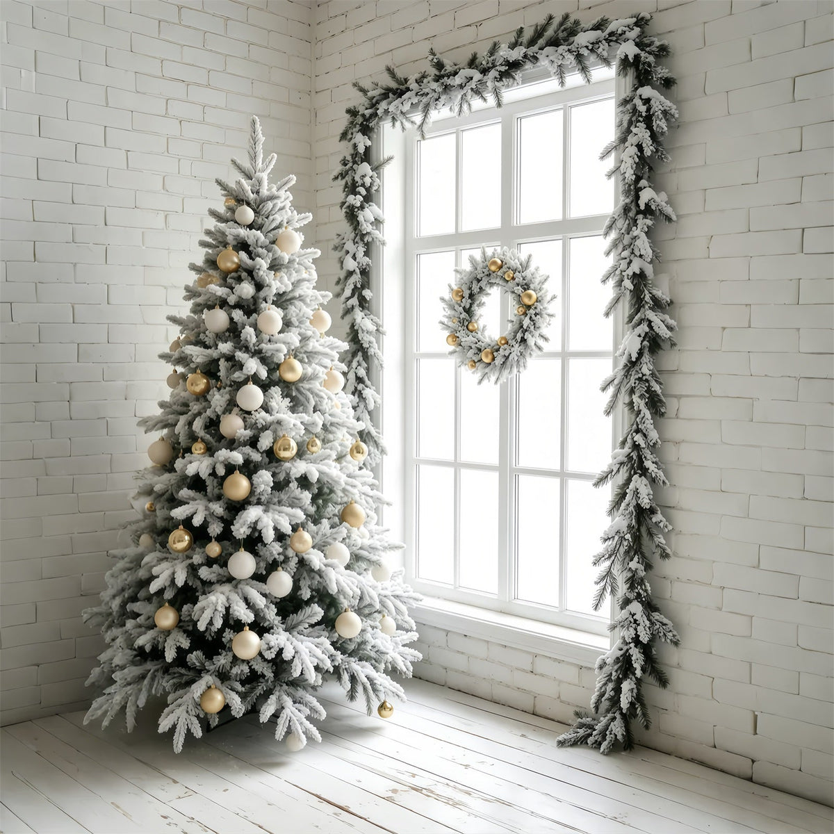 Einfacher Weihnachtshintergrund Fenster Mit Mattweißem Baum Weihnachtsfotohintergrund GQ69-41