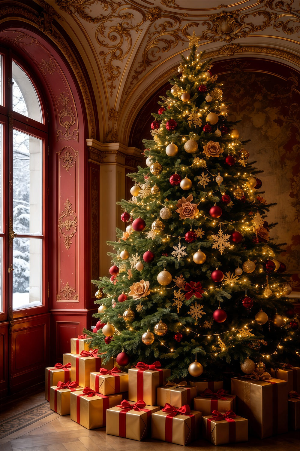 Viktorianische Weihnachtskulisse Königlicher Roter Flur Große Weihnachtskulissen GQ69-65