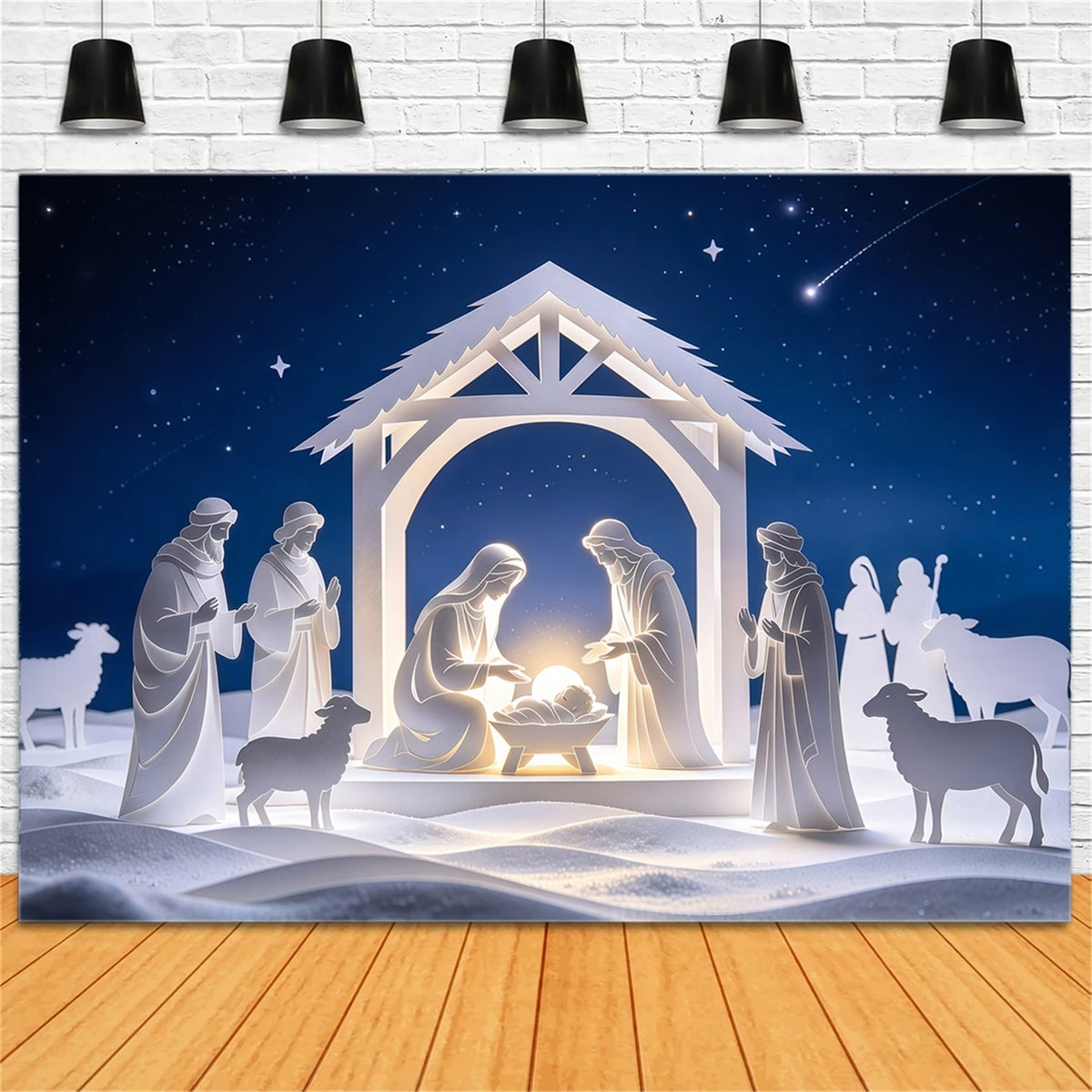Christlicher Weihnachtshintergrund Papiergeschnittene Krippe Gothic Nacht GQ69-75