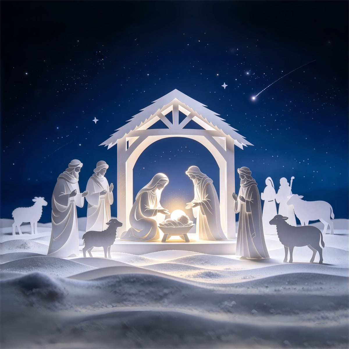 Christlicher Weihnachtshintergrund Papiergeschnittene Krippe Gothic Nacht GQ69-75