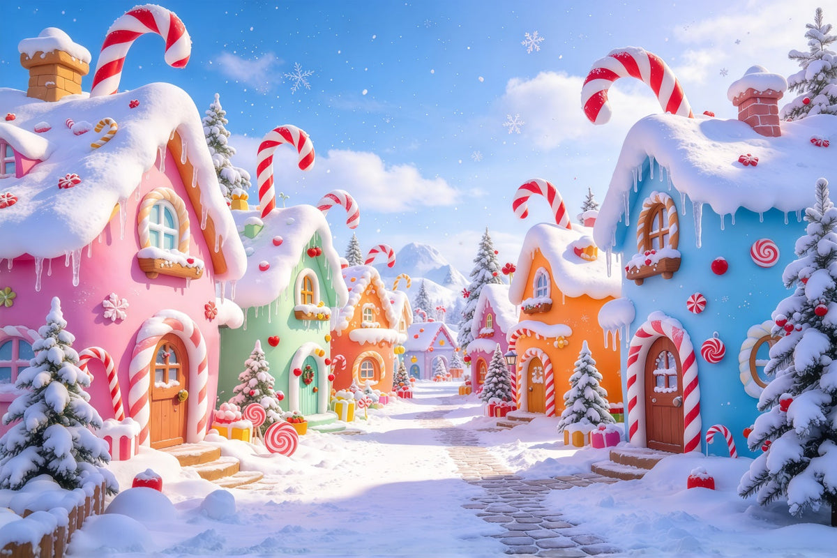 Weihnachtlicher Fotohintergrund Pastellfarbenes Süßigkeiten Dorf GQ69-76
