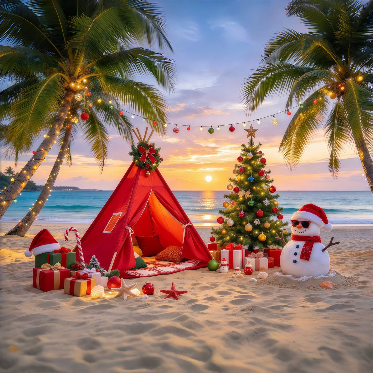 Traditioneller Weihnachtshintergrund Tropischer Strand Schneemann Lager GQ69-81