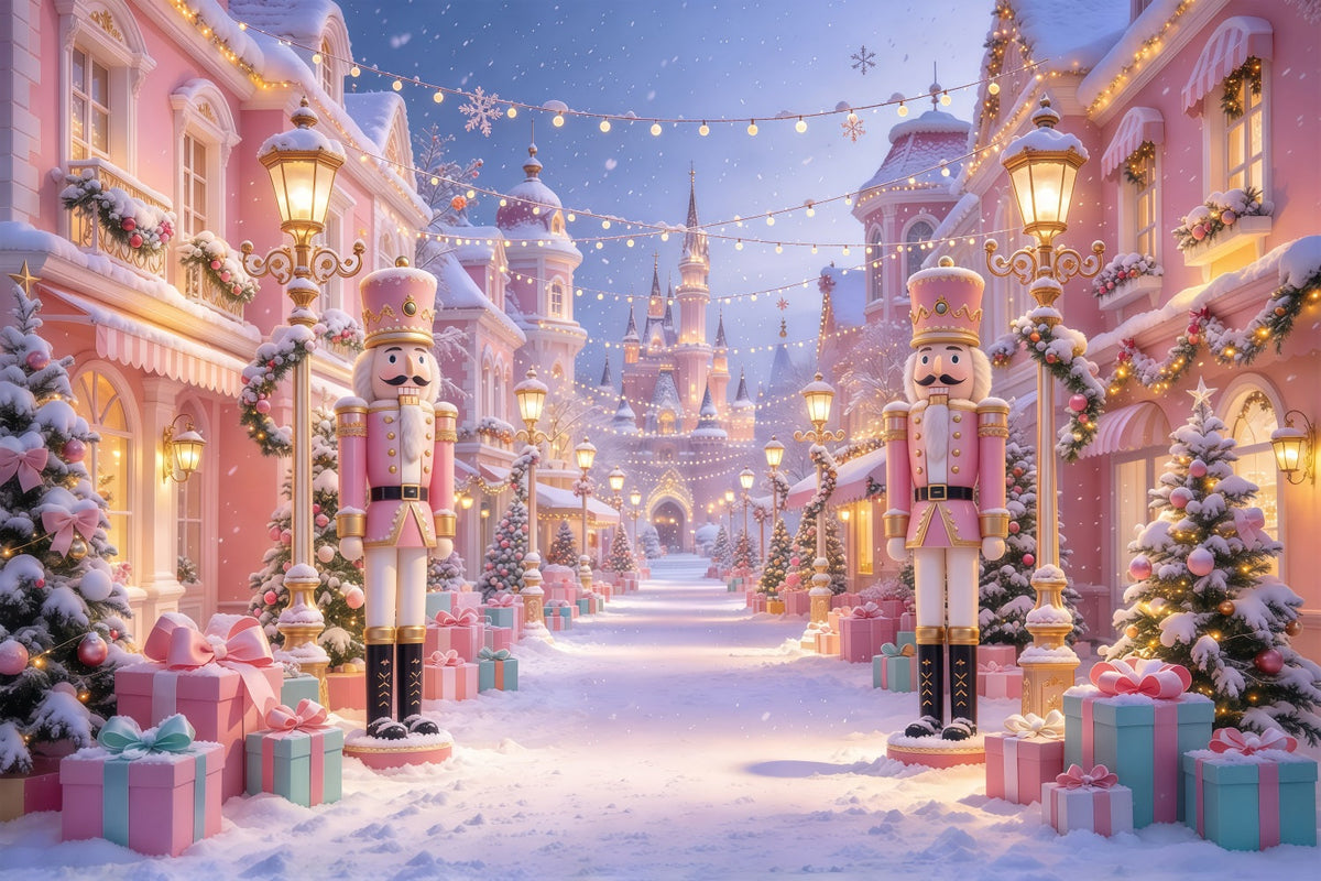 Rosa Weihnachtsfotohintergrund Nussknacker Schlossstraße Bunt GQ69-92