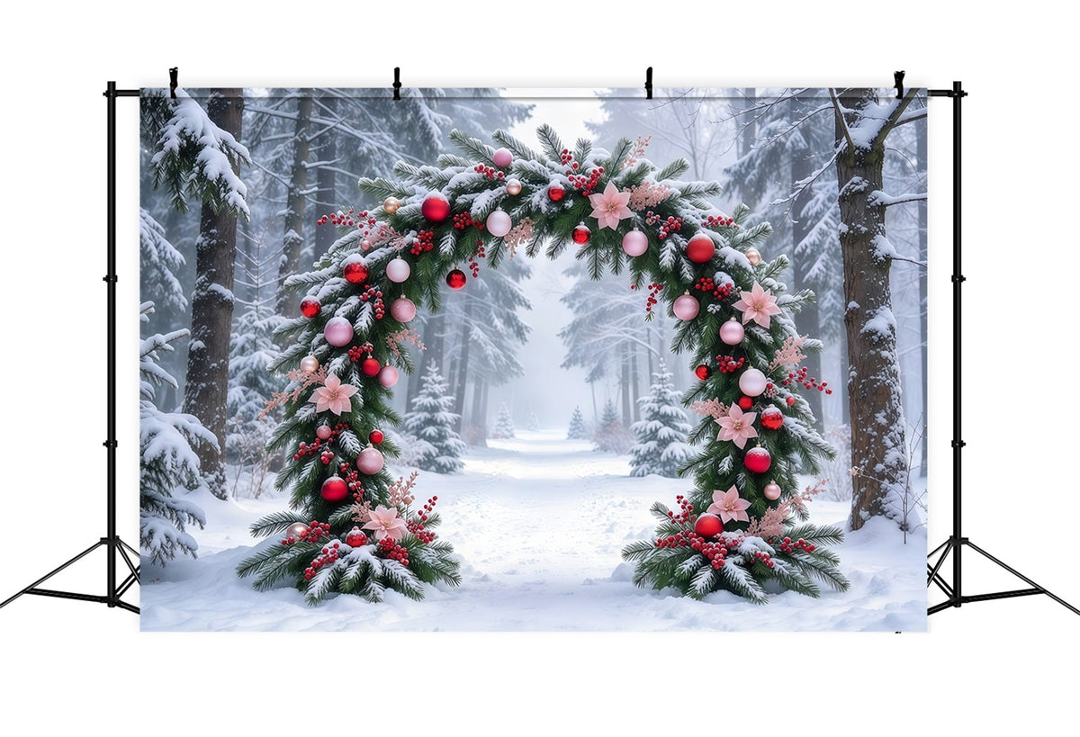Weihnachtsbaum Fotohintergrund Rosa Blumenbogen Verschneit GQ69-93