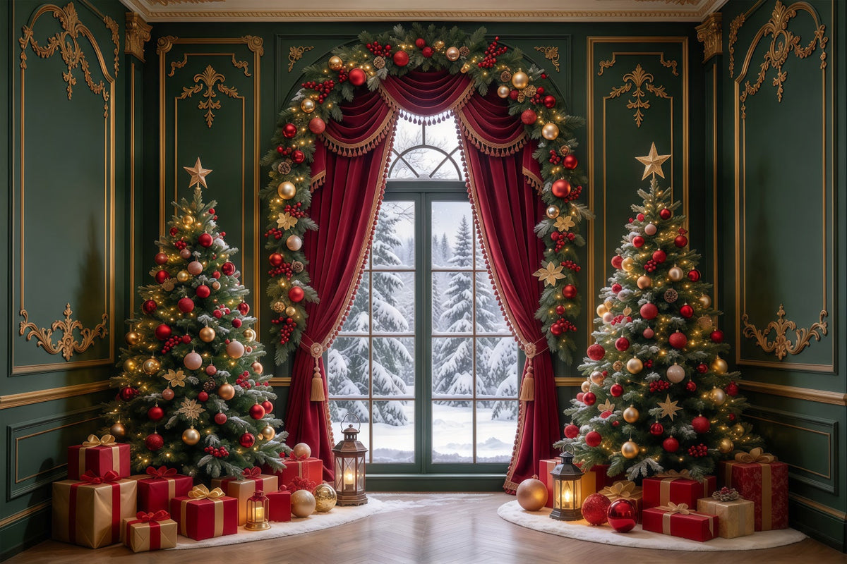 Weihnachtlicher Hintergrund Smaragdgrüner Roter Vorhang Stoffdekoration GQ69-96