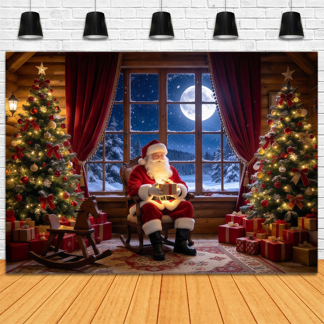 Santa Fotohintergrund Mondbeschienenes Fenster Geschenkezimmer GQ69-98