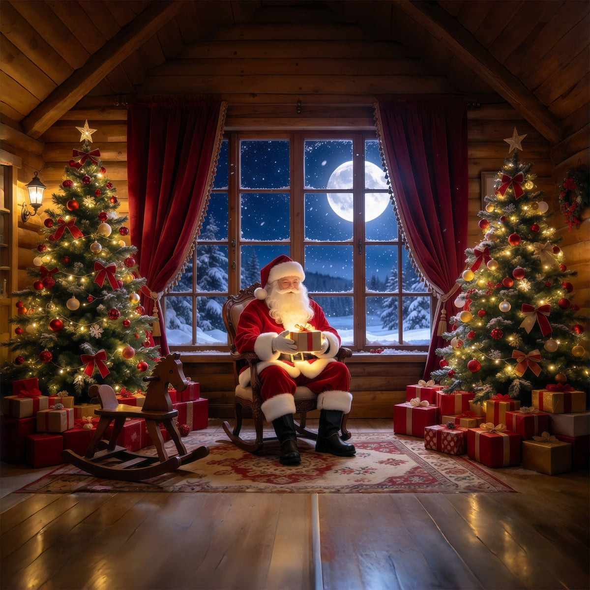 Santa Fotohintergrund Mondbeschienenes Fenster Geschenkezimmer GQ69-98