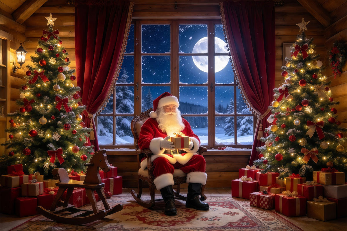 Santa Fotohintergrund Mondbeschienenes Fenster Geschenkezimmer GQ69-98