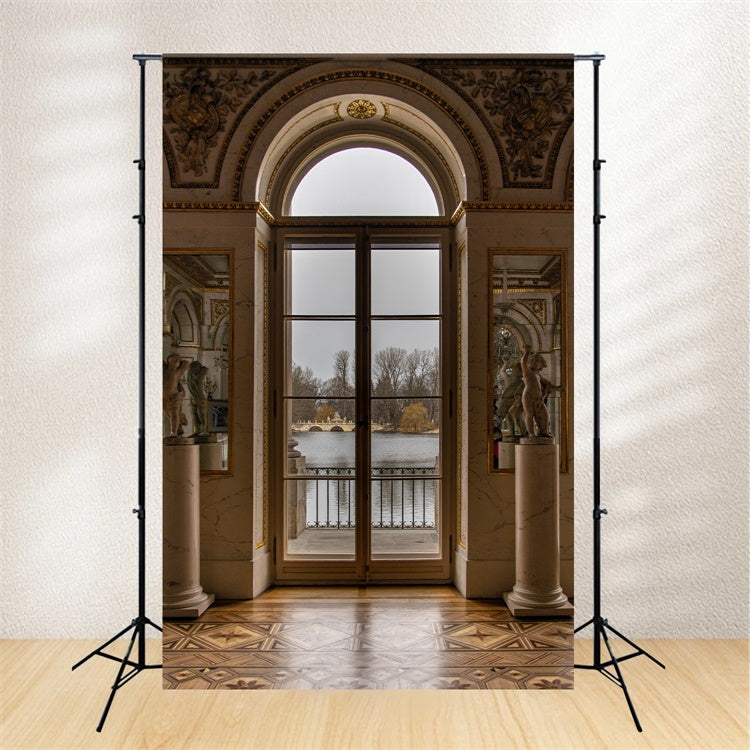 Mutterschaftsfoto-Hintergrundkulissen Verziertes französisches Fenster Balkon-Hintergrund GTY2-10