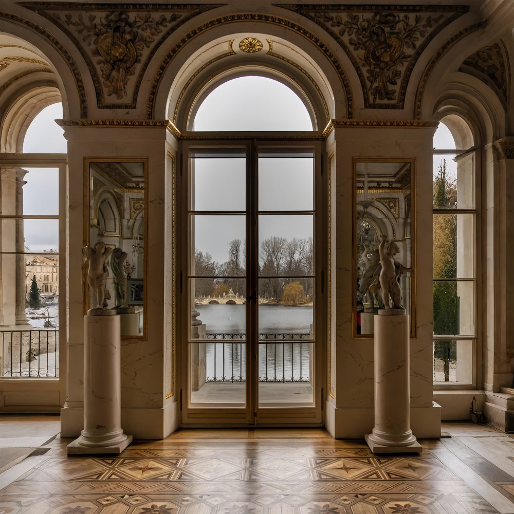 Mutterschaftsfoto-Hintergrundkulissen Verziertes französisches Fenster Balkon-Hintergrund GTY2-10