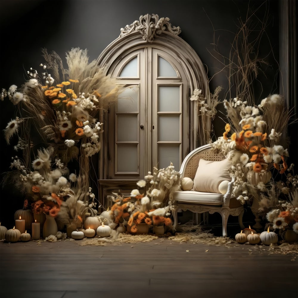 Mutterschafts-Fotoshooting-Hintergrund Warme rustikale florale Eingangskulisse GTY2-15