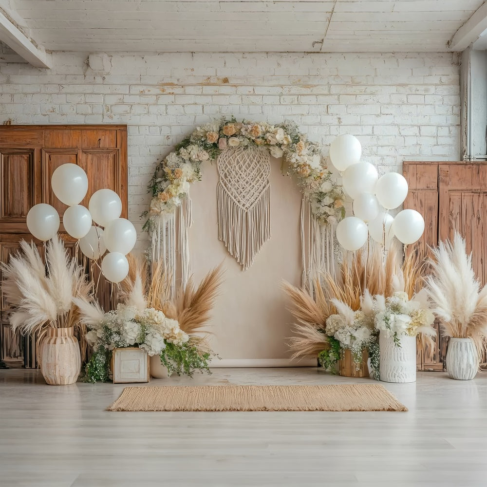 Mutterschaftshintergrund Bohemian Chic Floral Makramee Hintergrund GTY2-21