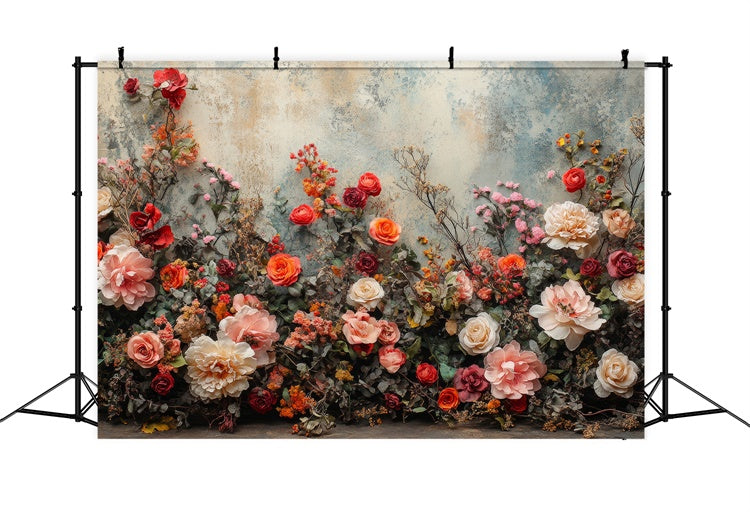 Mutterschaft Fotohintergründe Rustikale Wand Blühende Blumen Hintergrund GTY2-30