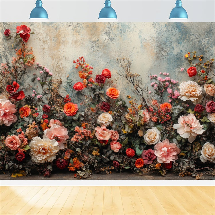 Mutterschaft Fotohintergründe Rustikale Wand Blühende Blumen Hintergrund GTY2-30