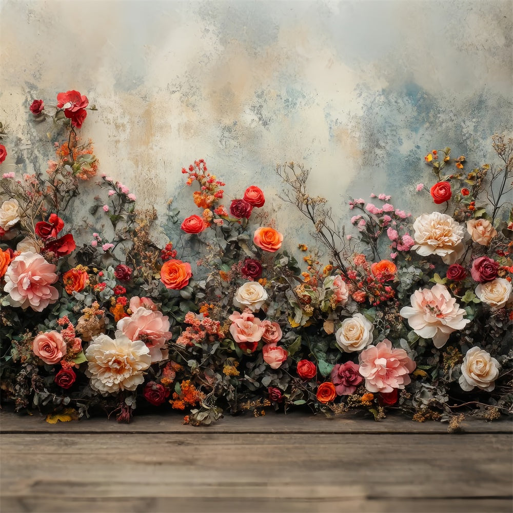 Mutterschaft Fotohintergründe Rustikale Wand Blühende Blumen Hintergrund GTY2-30