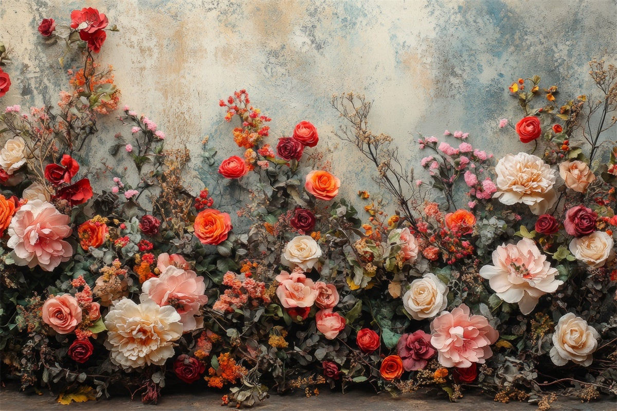 Mutterschaft Fotohintergründe Rustikale Wand Blühende Blumen Hintergrund GTY2-30