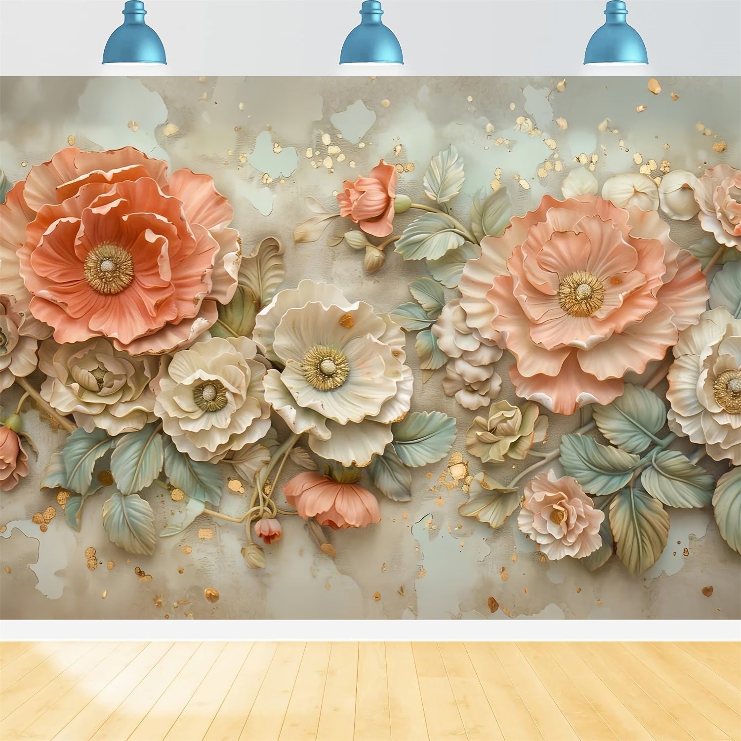 Backdrops für Mutterschaftsfotos Goldgeprägter Blumenhintergrund GTY2-35