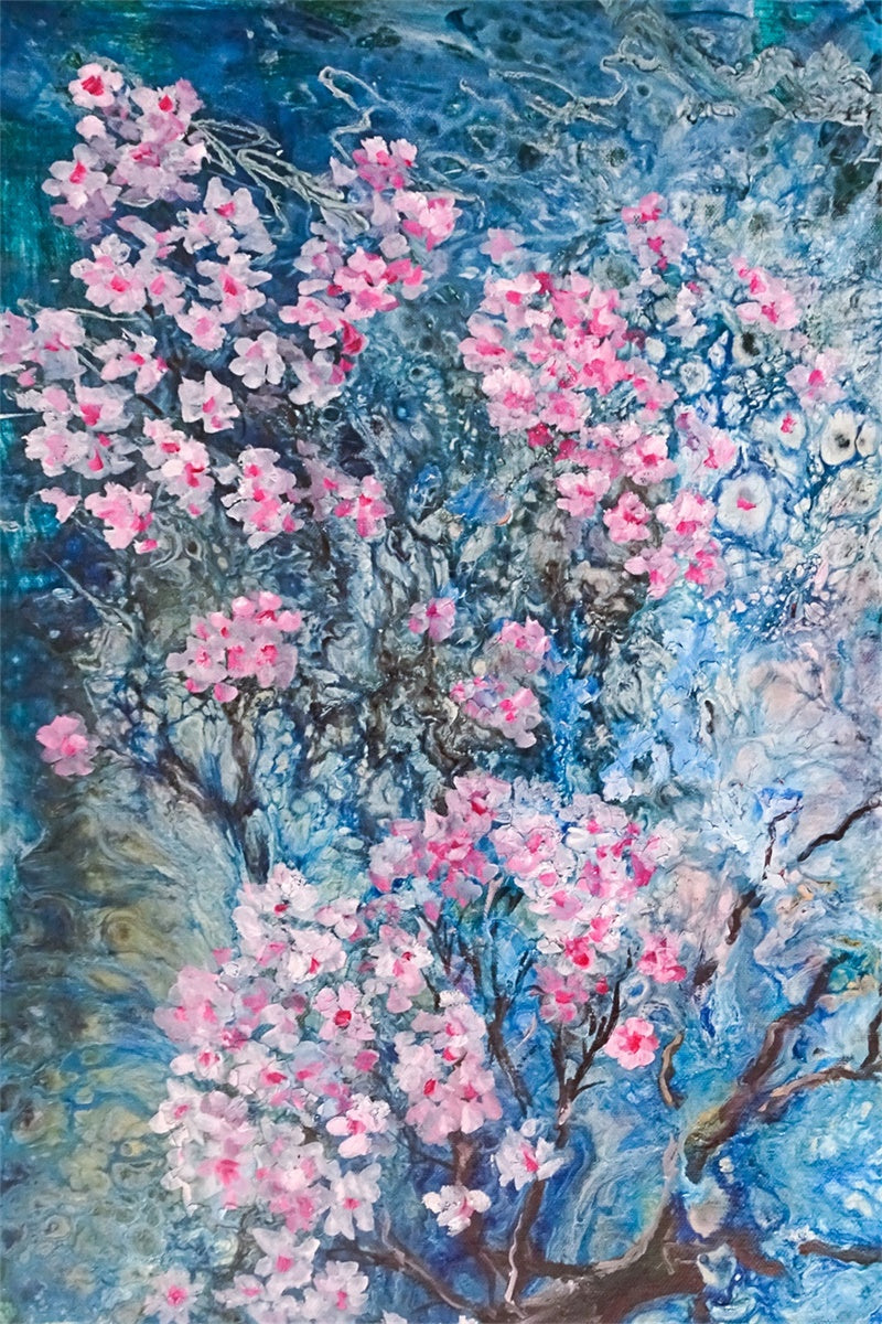 Mutterschaft Fotoshooting Hintergrund Mystical Blue Cherry Bloom Hintergrund GTY2-39