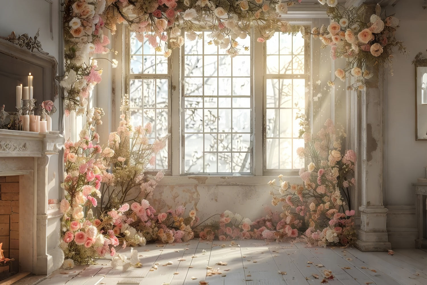 Hintergrund für Mutterschaft Fotoshooting Gemütliche Sonne beleuchtet Floral Charme Hintergrund GTY2-46