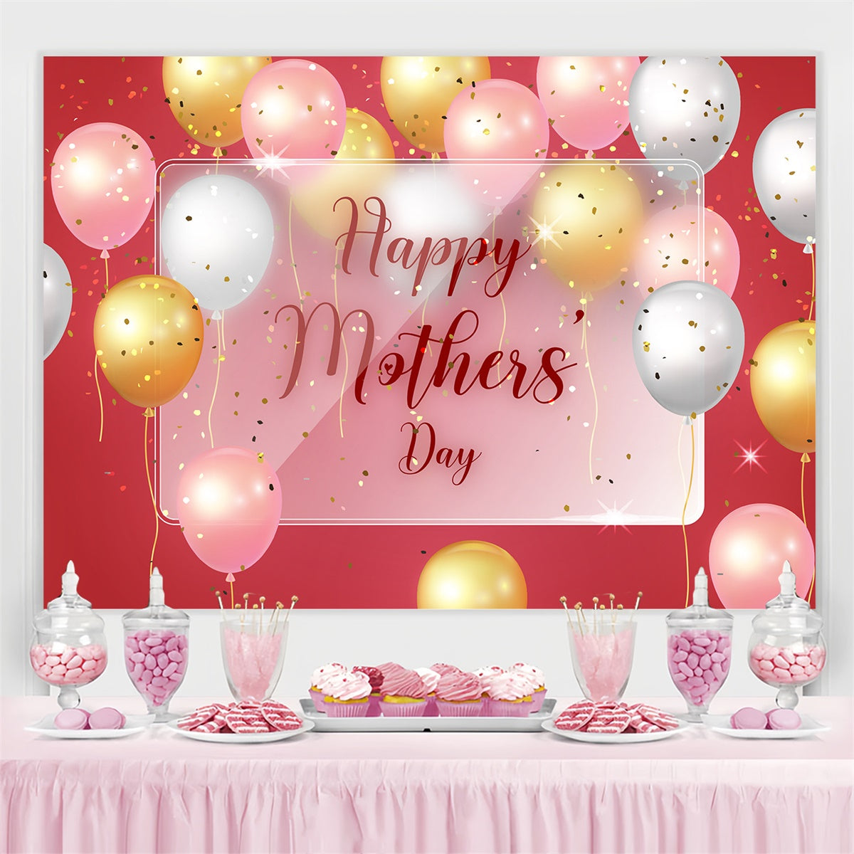 Mothers Day Fotohintergrund Luxus Rot Glam Ballon benutzerdefinierte Hintergrund GTY3-166