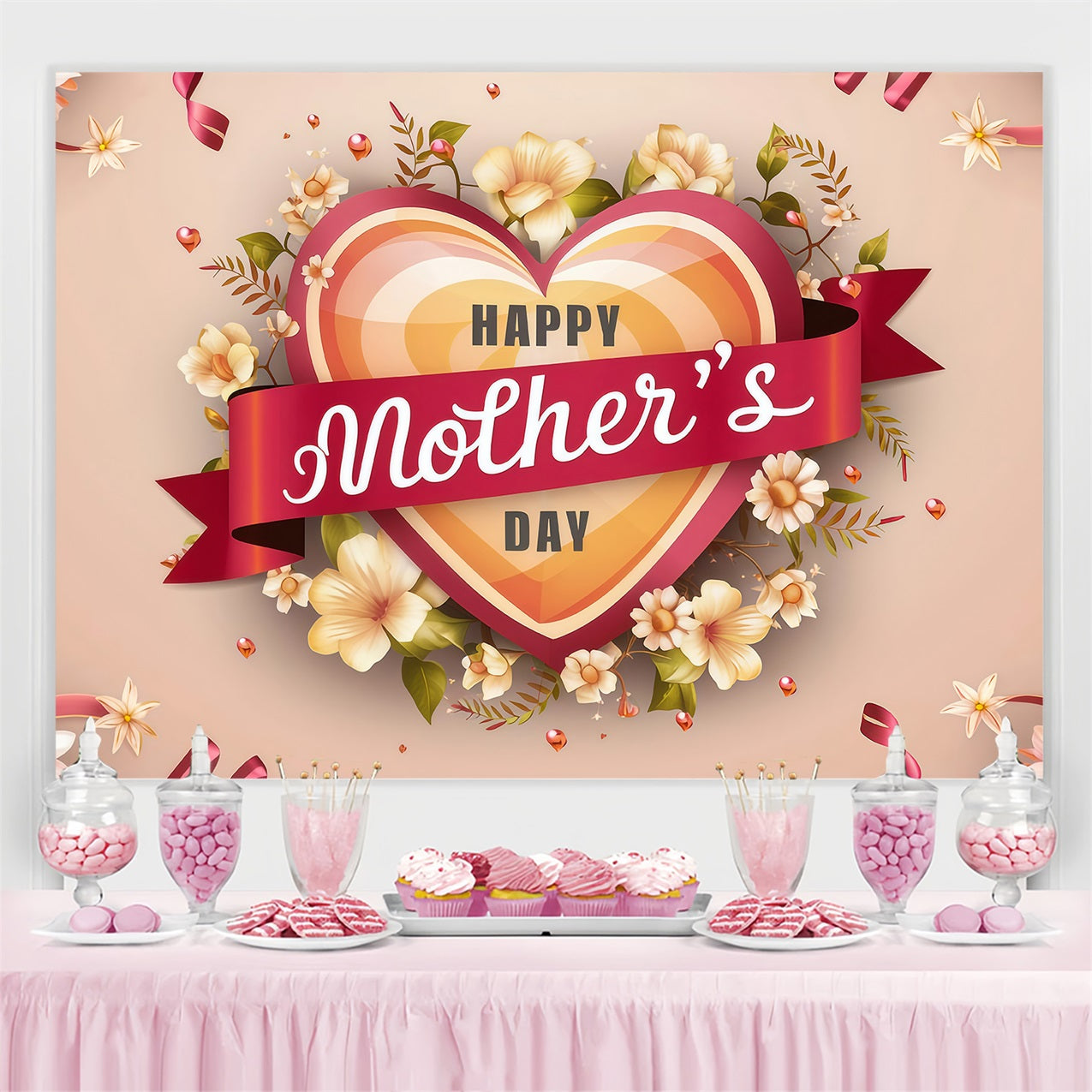 Muttertags-Hintergrundbild Personalisierbare Schleife Herz Blumen CJJ3-178
