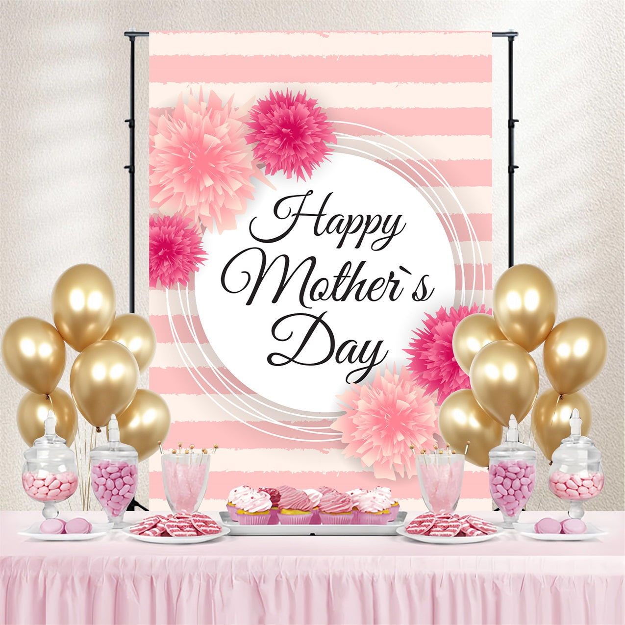 Muttertags-Hintergrundbild Personalisierbar Eleganz mit Blumenstreifen CJJ3-184