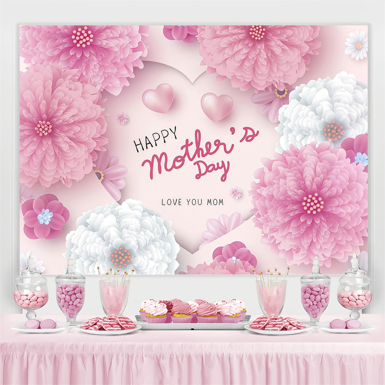 Muttertags-Hintergrundbild Personalisierbar Zarte Blumen Herzen CJJ3-189