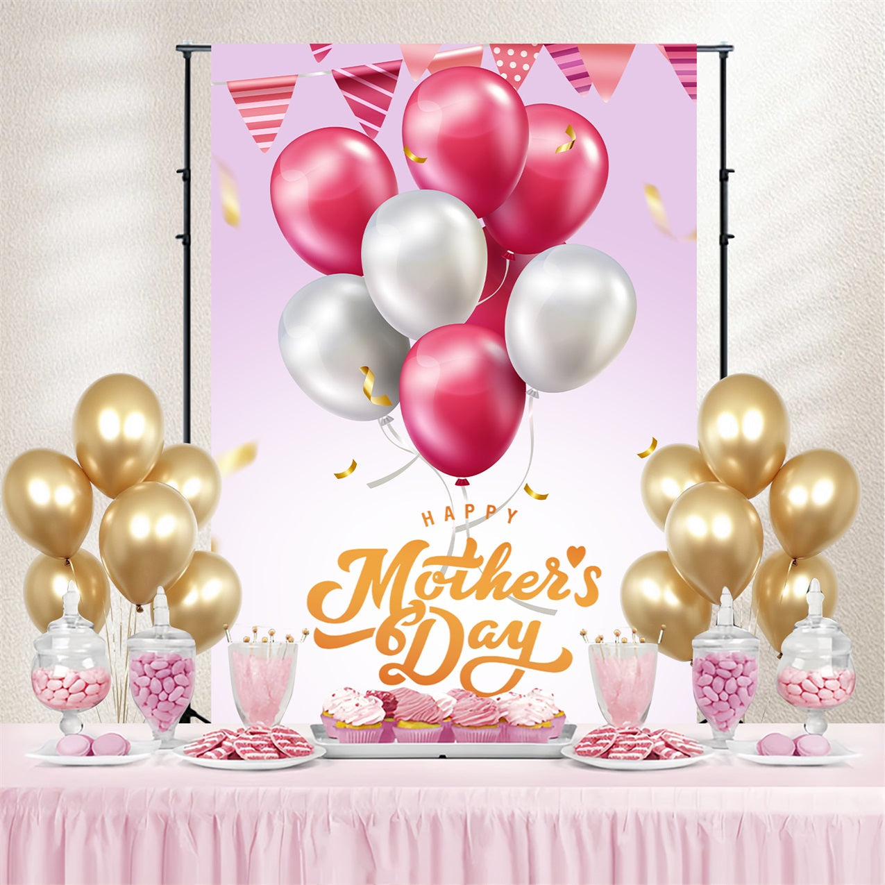 Muttertags-Hintergrundbild mit Luftballons in Rosensilber CJJ3-209