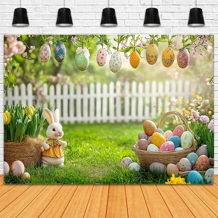 Osterei-Hintergrund Rustikaler Hasen-Blumen-Wiesen-Hintergrund GTY3-233