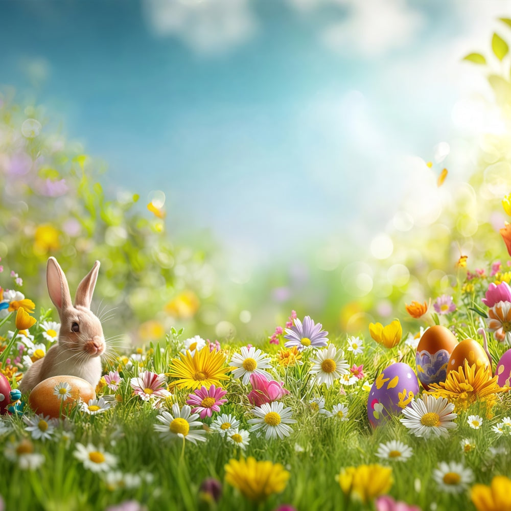 Ostern Fotohintergrund Pastell Blumenwiese Hase Hintergrund GTY3-235