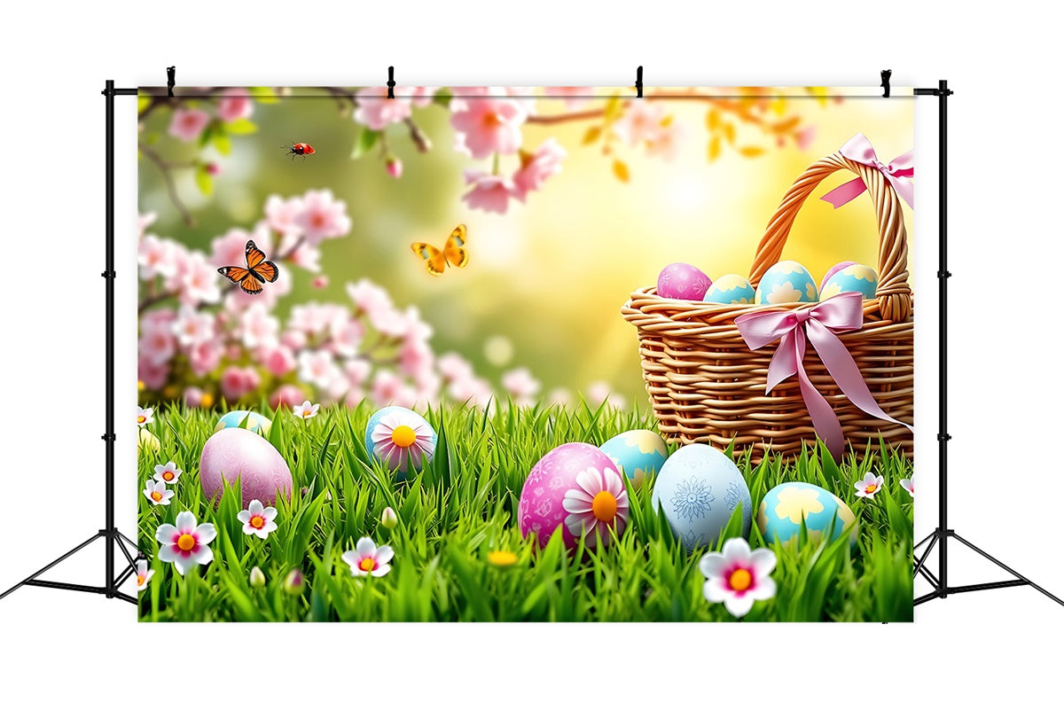 Ostern Backdrop Schmetterling Wiese Ei Korb Backdrop GTY3-237
