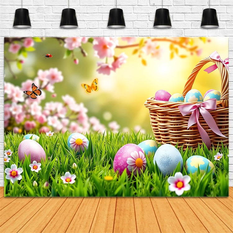 Ostern Backdrop Schmetterling Wiese Ei Korb Backdrop GTY3-237