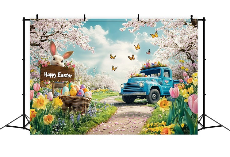 Ostern Foto-Ideen Romantische Blüte Blauer Truck Hintergrund GTY3-243