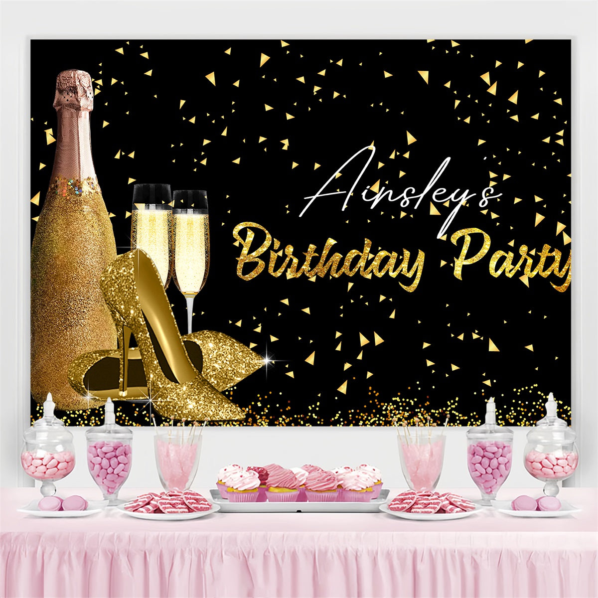 Personalisierte Geburtstag Backdrop Glitter Heels Champagner Backdrop GTY3-246