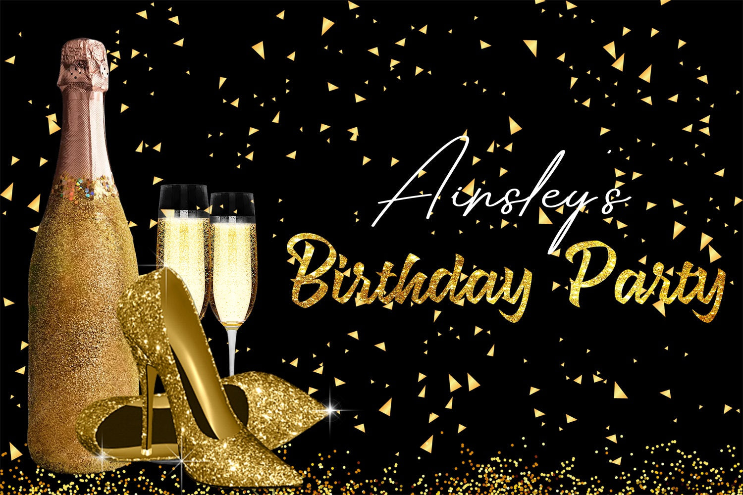 Personalisierte Geburtstag Backdrop Glitter Heels Champagner Backdrop GTY3-246