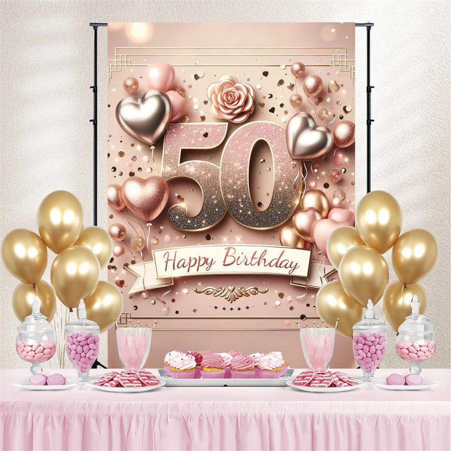 50. Geburtstag Backdrop Herz Ballon Rosa Personalisierte Backdrop GTY3-252