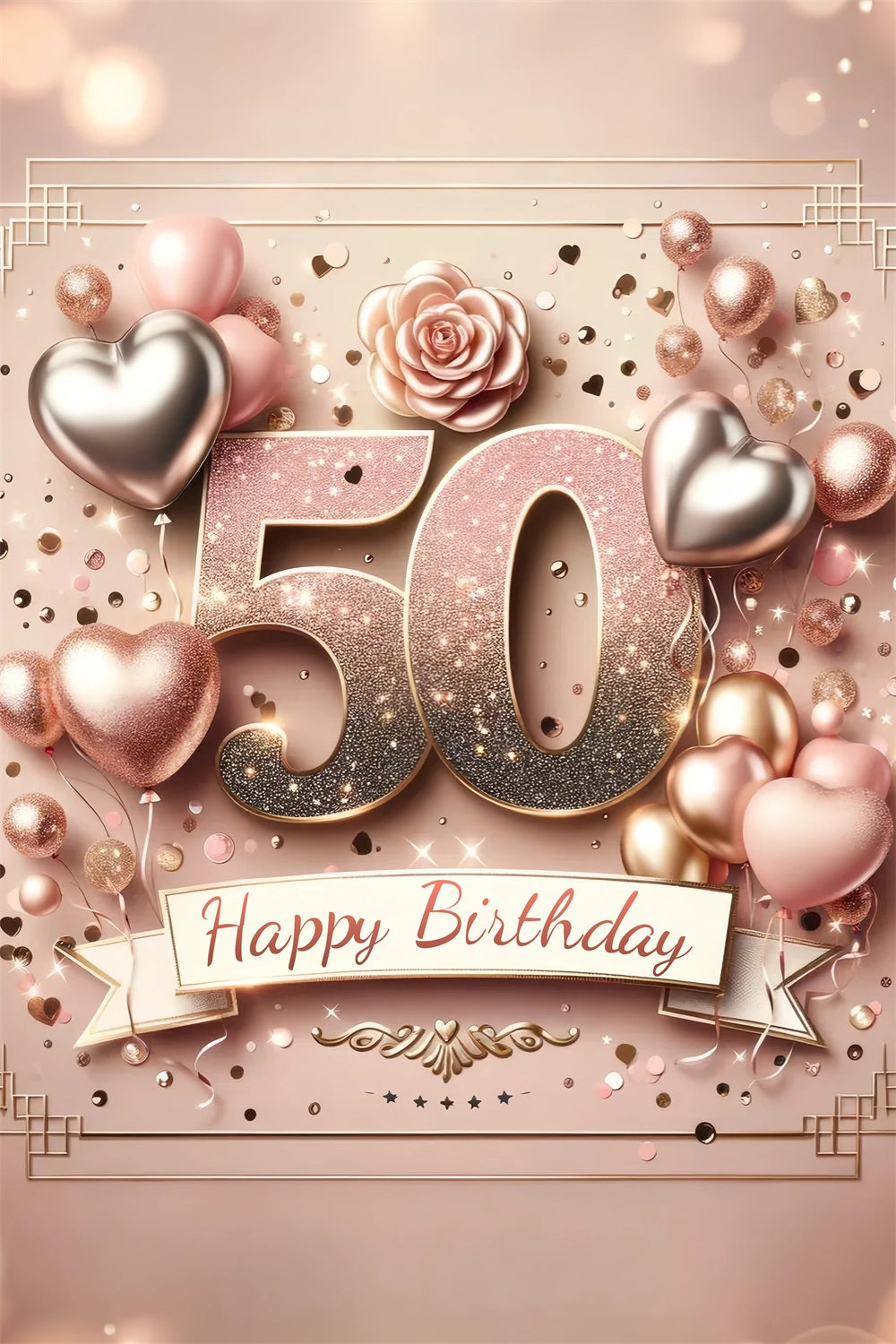 50. Geburtstag Backdrop Herz Ballon Rosa Personalisierte Backdrop GTY3-252